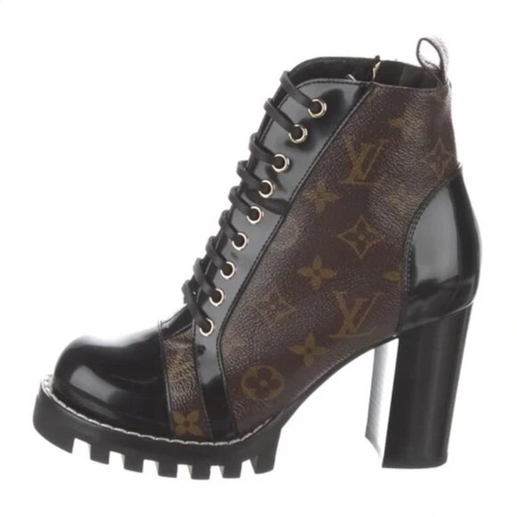 Monogram Lace up Boots Black x Brown - Picture 1 of 12